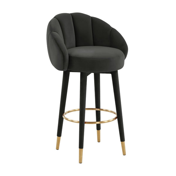 TOV Furniture Myla Velvet Swivel Stool - Chic Flower-Inspired Design with Plush Comfort for Your Kitchen or Bar Black / Bar Height TOV-D68244