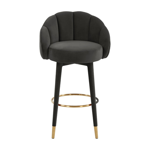 TOV Furniture Myla Velvet Swivel Stool - Chic Flower-Inspired Design with Plush Comfort for Your Kitchen or Bar Black / Bar Height TOV-D68244