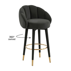 TOV Furniture Myla Velvet Swivel Stool - Chic Flower-Inspired Design with Plush Comfort for Your Kitchen or Bar Black / Bar Height TOV-D68244