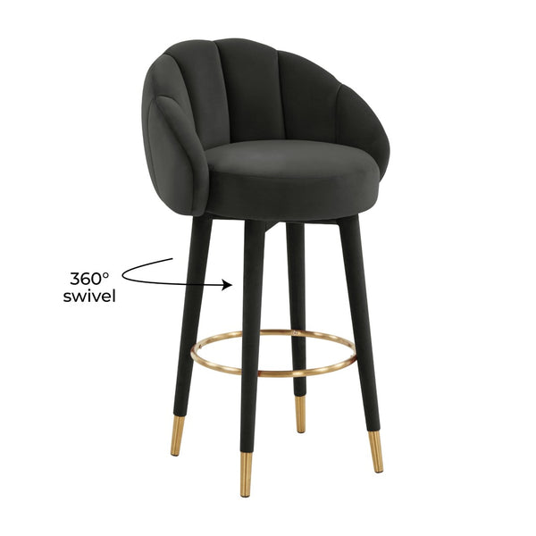 TOV Furniture Myla Velvet Swivel Stool - Chic Flower-Inspired Design with Plush Comfort for Your Kitchen or Bar Black / Bar Height TOV-D68244