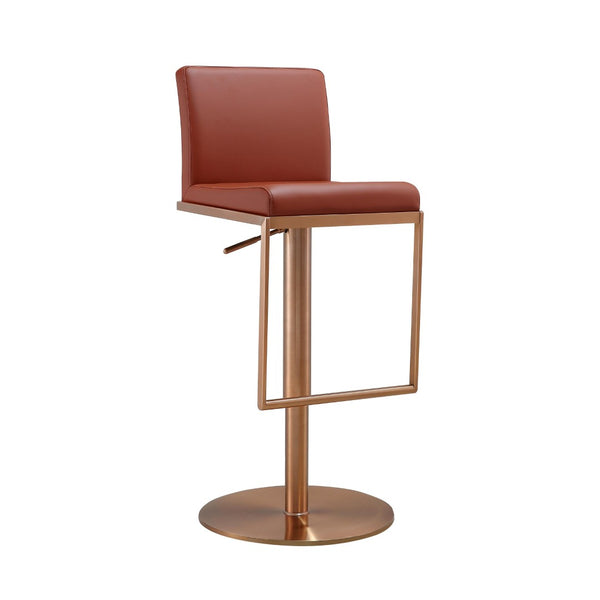 TOV Furniture Sentinel Saddle Brown Vegan Leather Adjustable Bar Stool with Rose Gold Base – Modern Comfort & Style TOV-D68295