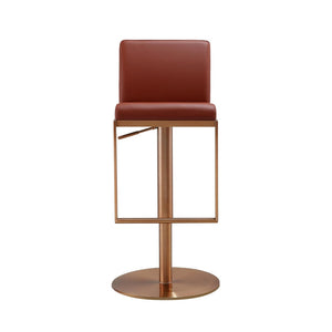 TOV Furniture Sentinel Saddle Brown Vegan Leather Adjustable Bar Stool with Rose Gold Base – Modern Comfort & Style TOV-D68295
