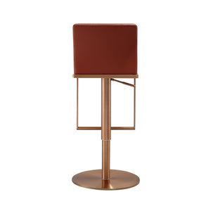 TOV Furniture Sentinel Saddle Brown Vegan Leather Adjustable Bar Stool with Rose Gold Base – Modern Comfort & Style TOV-D68295