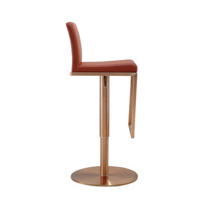 TOV Furniture Sentinel Saddle Brown Vegan Leather Adjustable Bar Stool with Rose Gold Base – Modern Comfort & Style TOV-D68295