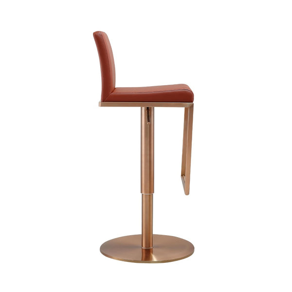 TOV Furniture Sentinel Saddle Brown Vegan Leather Adjustable Bar Stool with Rose Gold Base – Modern Comfort & Style TOV-D68295