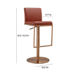 TOV Furniture Sentinel Saddle Brown Vegan Leather Adjustable Bar Stool with Rose Gold Base – Modern Comfort & Style TOV-D68295