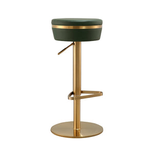 TOV Furniture Astro Stool - Elegant Vegan Leather Adjustable Bar Seating with Plush Cushion and Gold Accents Green TOV-D68296