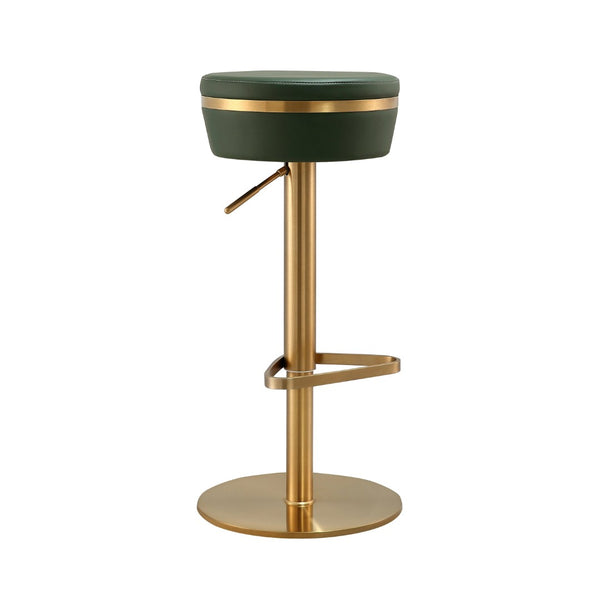 TOV Furniture Astro Stool - Elegant Vegan Leather Adjustable Bar Seating with Plush Cushion and Gold Accents Green TOV-D68296