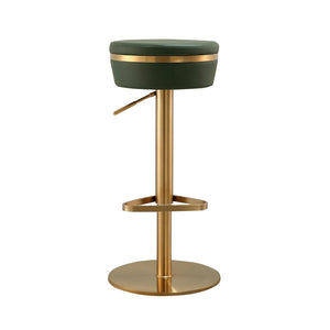 TOV Furniture Astro Stool - Elegant Vegan Leather Adjustable Bar Seating with Plush Cushion and Gold Accents Green TOV-D68296
