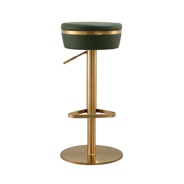 TOV Furniture Astro Stool - Elegant Vegan Leather Adjustable Bar Seating with Plush Cushion and Gold Accents Green TOV-D68296