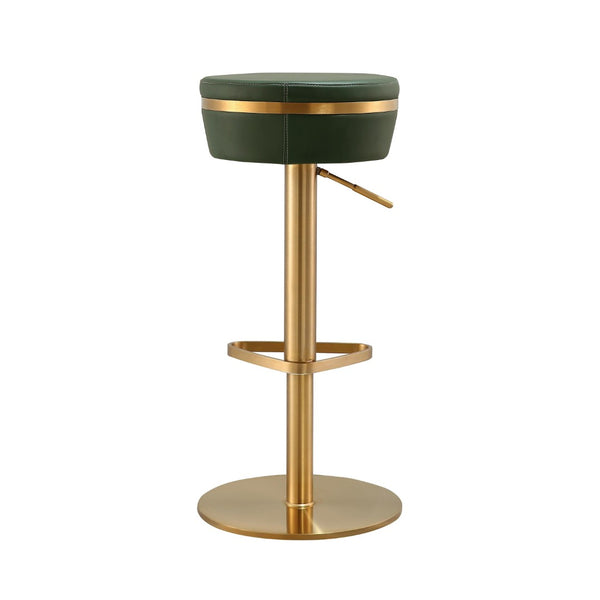 TOV Furniture Astro Stool - Elegant Vegan Leather Adjustable Bar Seating with Plush Cushion and Gold Accents Green TOV-D68296