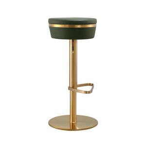 TOV Furniture Astro Stool - Elegant Vegan Leather Adjustable Bar Seating with Plush Cushion and Gold Accents Green TOV-D68296