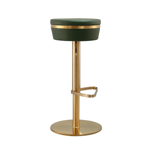 TOV Furniture Astro Stool - Elegant Vegan Leather Adjustable Bar Seating with Plush Cushion and Gold Accents Green TOV-D68296