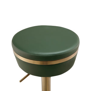 TOV Furniture Astro Stool - Elegant Vegan Leather Adjustable Bar Seating with Plush Cushion and Gold Accents Green TOV-D68296
