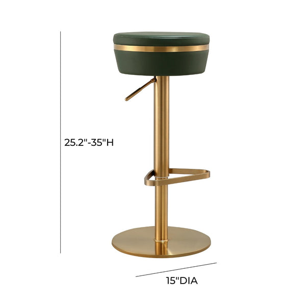 TOV Furniture Astro Stool - Elegant Vegan Leather Adjustable Bar Seating with Plush Cushion and Gold Accents Green TOV-D68296