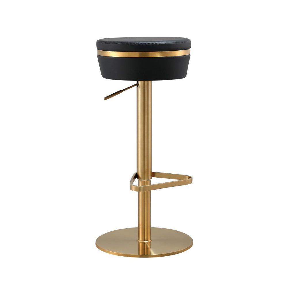 TOV Furniture Astro Stool - Elegant Vegan Leather Adjustable Bar Seating with Plush Cushion and Gold Accents Black TOV-D68297