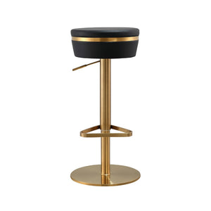 TOV Furniture Astro Stool - Elegant Vegan Leather Adjustable Bar Seating with Plush Cushion and Gold Accents Black TOV-D68297