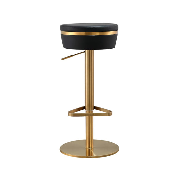TOV Furniture Astro Stool - Elegant Vegan Leather Adjustable Bar Seating with Plush Cushion and Gold Accents Black TOV-D68297