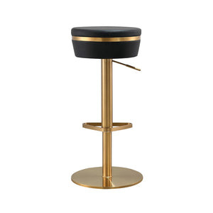TOV Furniture Astro Stool - Elegant Vegan Leather Adjustable Bar Seating with Plush Cushion and Gold Accents Black TOV-D68297
