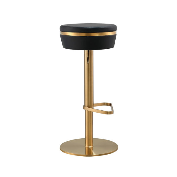 TOV Furniture Astro Stool - Elegant Vegan Leather Adjustable Bar Seating with Plush Cushion and Gold Accents Black TOV-D68297