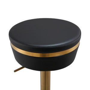 TOV Furniture Astro Stool - Elegant Vegan Leather Adjustable Bar Seating with Plush Cushion and Gold Accents Black TOV-D68297