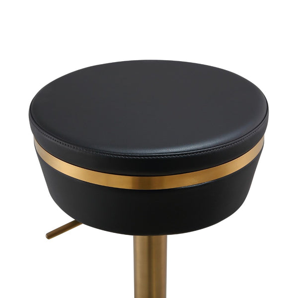 TOV Furniture Astro Stool - Elegant Vegan Leather Adjustable Bar Seating with Plush Cushion and Gold Accents Black TOV-D68297