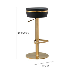 TOV Furniture Astro Stool - Elegant Vegan Leather Adjustable Bar Seating with Plush Cushion and Gold Accents Black TOV-D68297