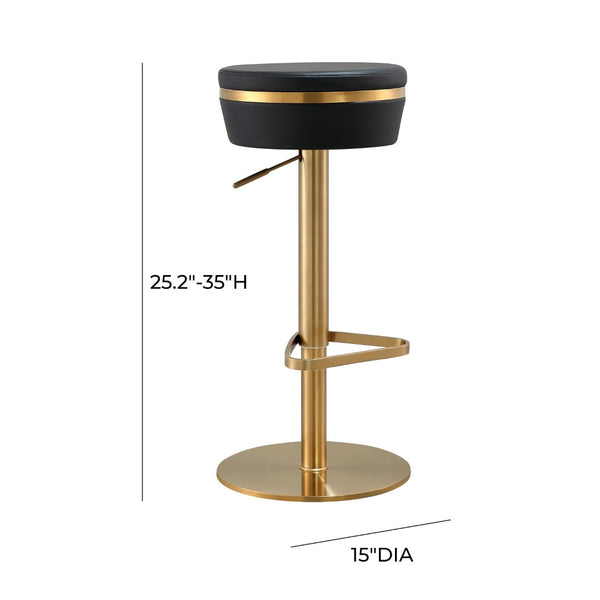 TOV Furniture Astro Stool - Elegant Vegan Leather Adjustable Bar Seating with Plush Cushion and Gold Accents Black TOV-D68297