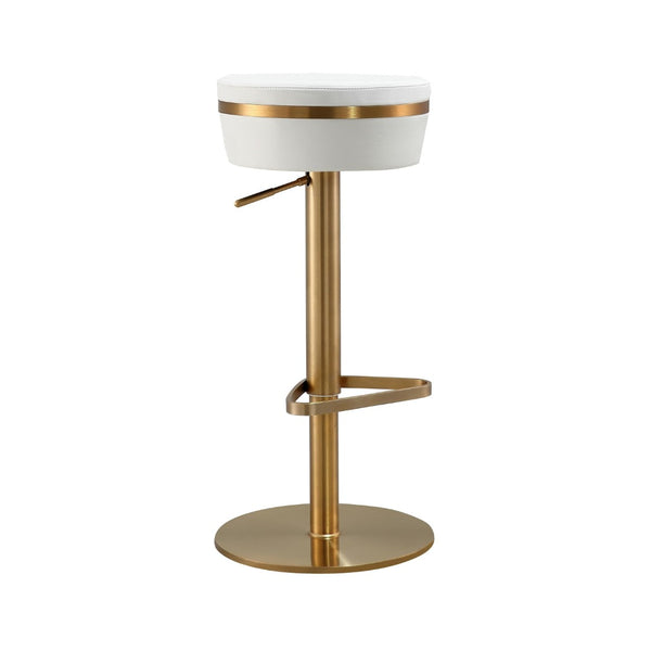TOV Furniture Astro Stool - Elegant Vegan Leather Adjustable Bar Seating with Plush Cushion and Gold Accents White TOV-D68298
