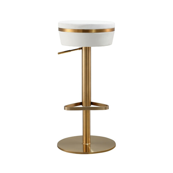 TOV Furniture Astro Stool - Elegant Vegan Leather Adjustable Bar Seating with Plush Cushion and Gold Accents White TOV-D68298