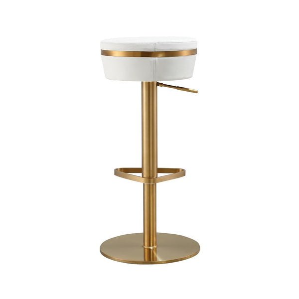 TOV Furniture Astro Stool - Elegant Vegan Leather Adjustable Bar Seating with Plush Cushion and Gold Accents White TOV-D68298