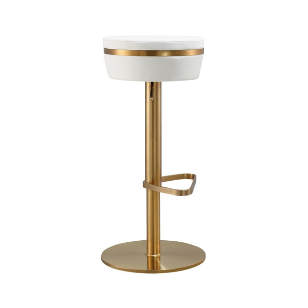 TOV Furniture Astro Stool - Elegant Vegan Leather Adjustable Bar Seating with Plush Cushion and Gold Accents White TOV-D68298