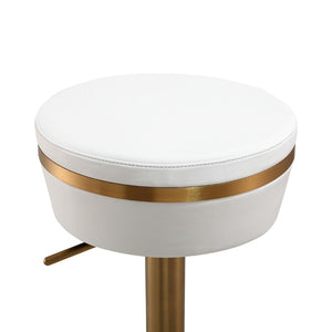 TOV Furniture Astro Stool - Elegant Vegan Leather Adjustable Bar Seating with Plush Cushion and Gold Accents White TOV-D68298