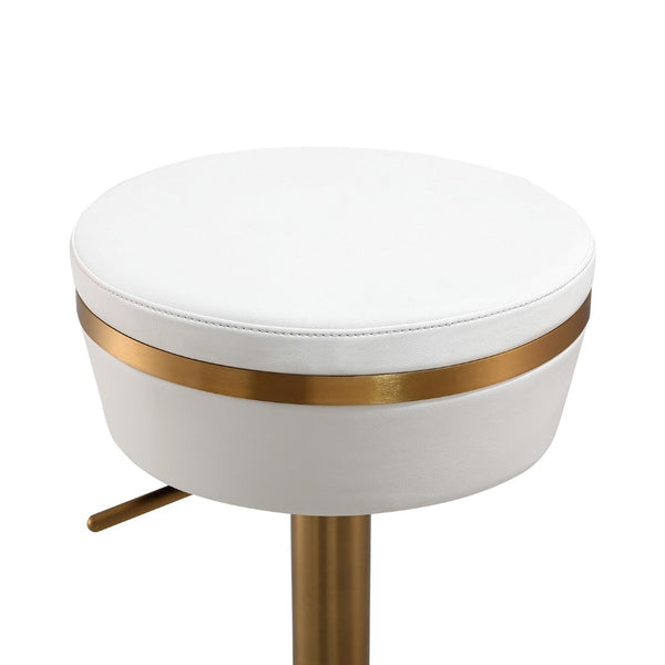 TOV Furniture Astro Stool - Elegant Vegan Leather Adjustable Bar Seating with Plush Cushion and Gold Accents White TOV-D68298