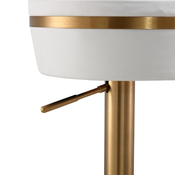 TOV Furniture Astro Stool - Elegant Vegan Leather Adjustable Bar Seating with Plush Cushion and Gold Accents White TOV-D68298
