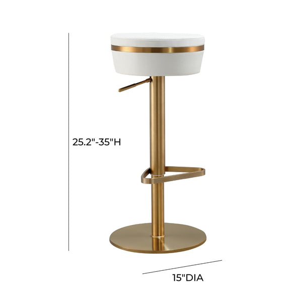 TOV Furniture Astro Stool - Elegant Vegan Leather Adjustable Bar Seating with Plush Cushion and Gold Accents White TOV-D68298