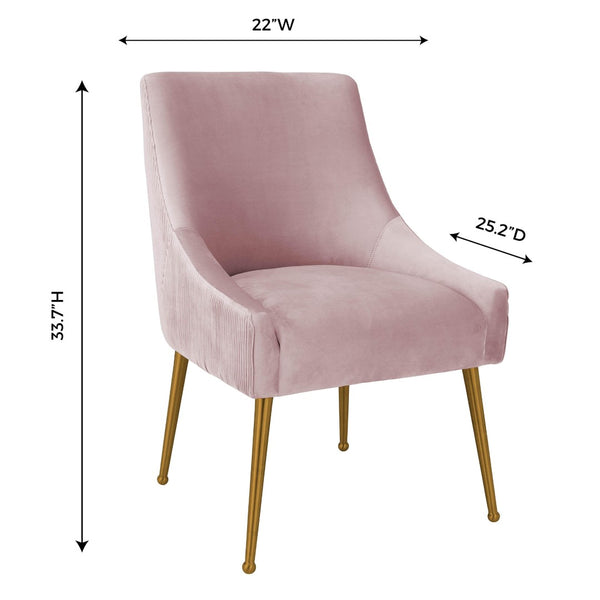 TOV Furniture Beatrix Luxurious Pleated Velvet Side Chair with Gold Accents - Ideal for Dining or Accent Seating Mauve TOV-D68313
