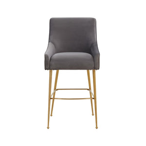 TOV Furniture Beatrix Velvet Stool - Luxurious Upholstered Seating with Gold Accents for Modern Home Elegance Dark Grey / Bar Height TOV-D68346