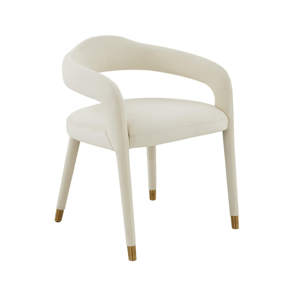 TOV Furniture Lucia Velvet Dining Chair - Luxurious Upholstered Seating with Curved Back and Gold-Tipped Legs Cream TOV-D68416