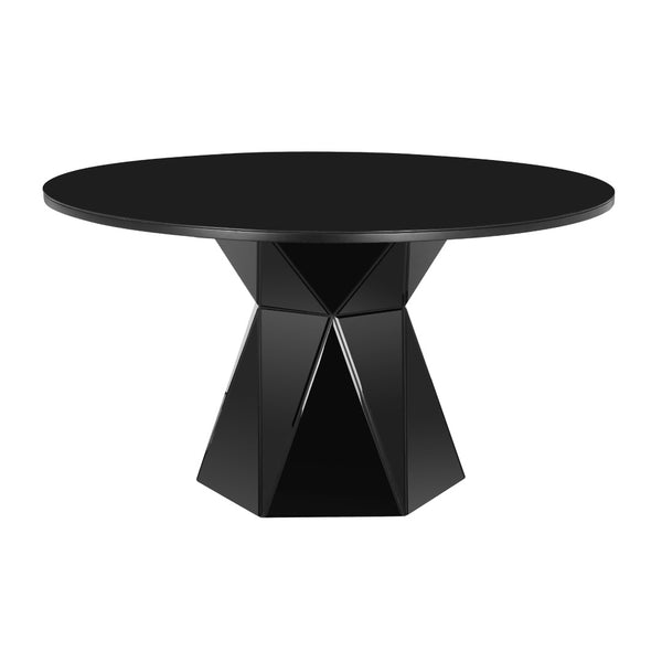 TOV Furniture Iris 56" Glass Round Dining Table - Sculptural Design for Modern Spaces, Seats 6 Comfortably Black TOV-D68458