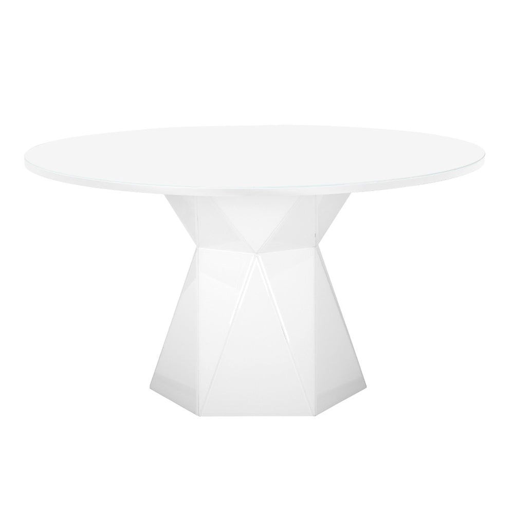 TOV Furniture Iris 56" Glass Round Dining Table - Sculptural Design for Modern Spaces, Seats 6 Comfortably White TOV-D68459