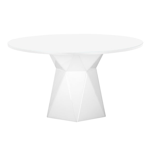 TOV Furniture Iris 56" Glass Round Dining Table - Sculptural Design for Modern Spaces, Seats 6 Comfortably White TOV-D68459