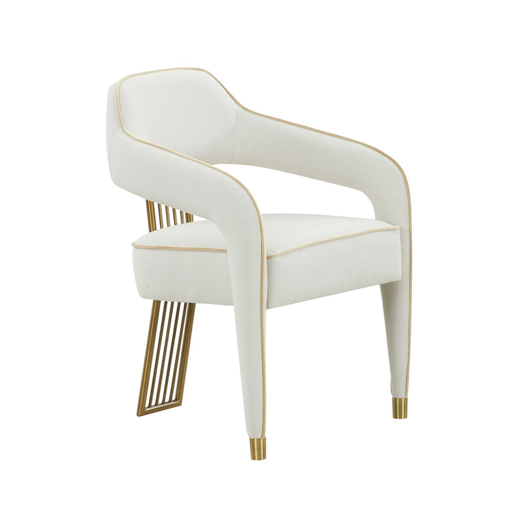 TOV Furniture Corralis Cream Performance Linen Dining Chair - Art Deco Elegance, Gold Base, Comfort & Durability TOV-D68475