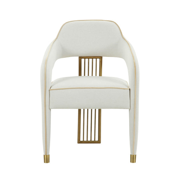 TOV Furniture Corralis Cream Performance Linen Dining Chair - Art Deco Elegance, Gold Base, Comfort & Durability TOV-D68475