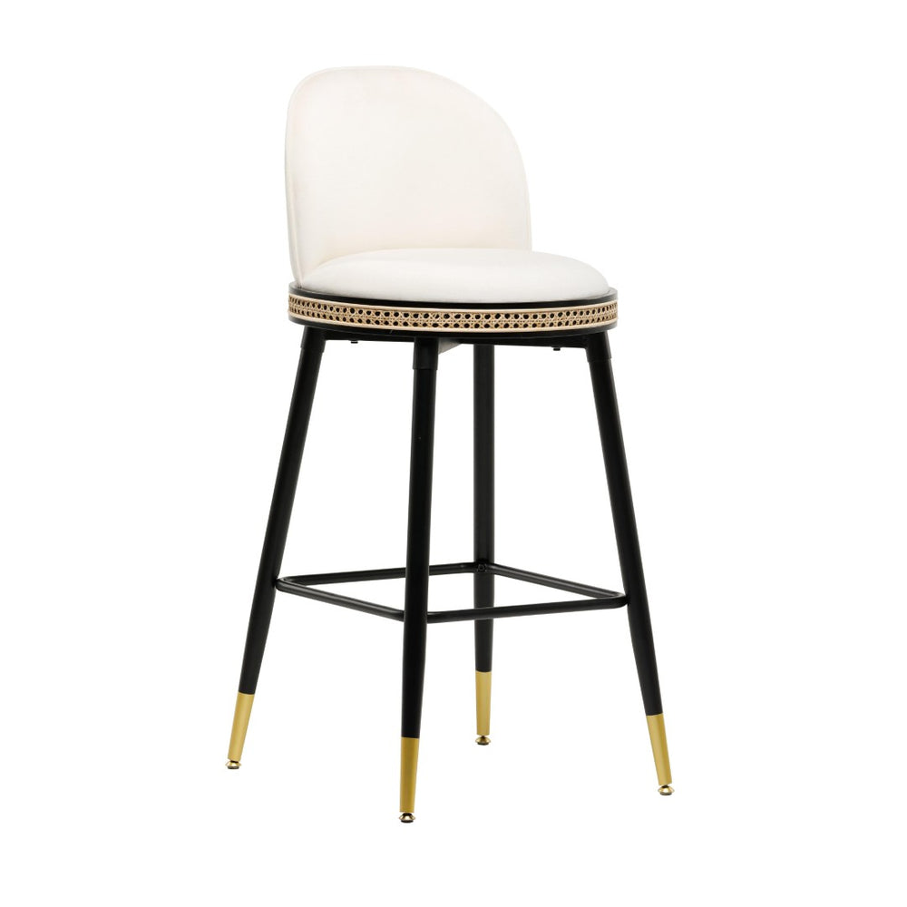 TOV Furniture Harley Velvet Stool - Luxurious Cream Upholstered Seating with Vintage Rattan Accents & Sturdy Frame TOV-D68479