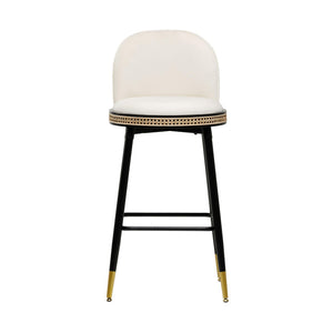 TOV Furniture Harley Velvet Stool - Luxurious Cream Upholstered Seating with Vintage Rattan Accents & Sturdy Frame TOV-D68479