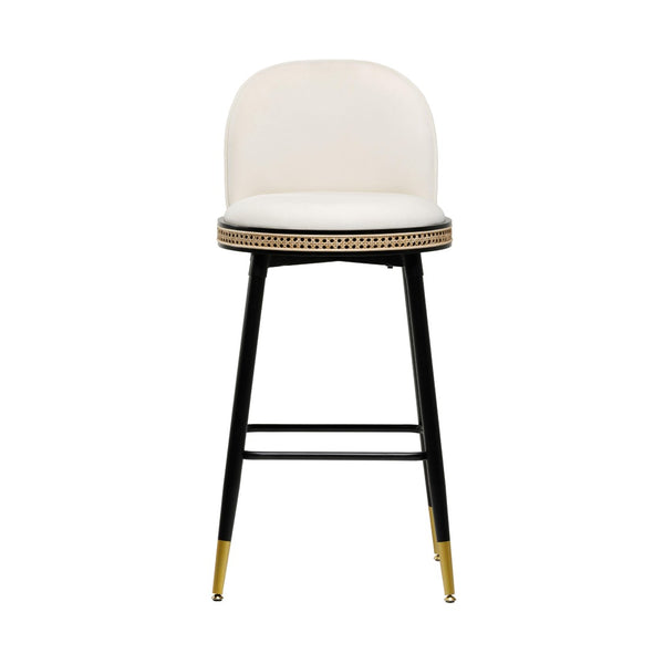 TOV Furniture Harley Velvet Stool - Luxurious Cream Upholstered Seating with Vintage Rattan Accents & Sturdy Frame TOV-D68479