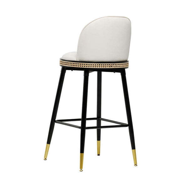 TOV Furniture Harley Velvet Stool - Luxurious Cream Upholstered Seating with Vintage Rattan Accents & Sturdy Frame TOV-D68479