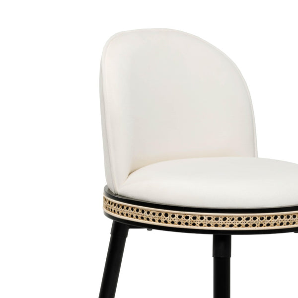 TOV Furniture Harley Velvet Stool - Luxurious Cream Upholstered Seating with Vintage Rattan Accents & Sturdy Frame TOV-D68479