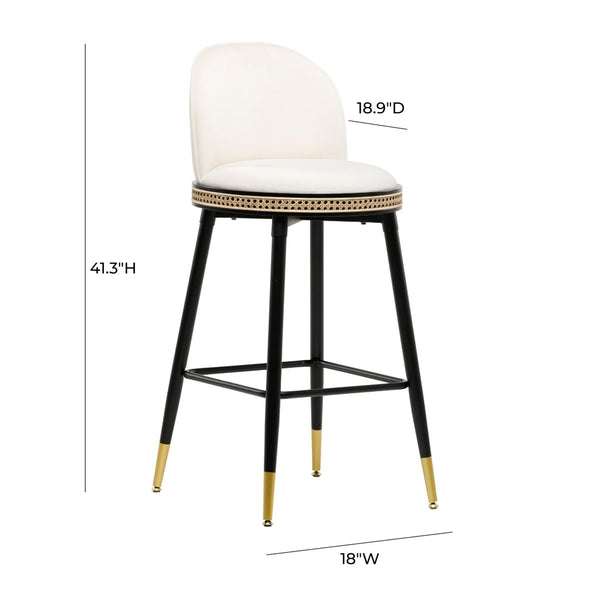 TOV Furniture Harley Velvet Stool - Luxurious Cream Upholstered Seating with Vintage Rattan Accents & Sturdy Frame TOV-D68479